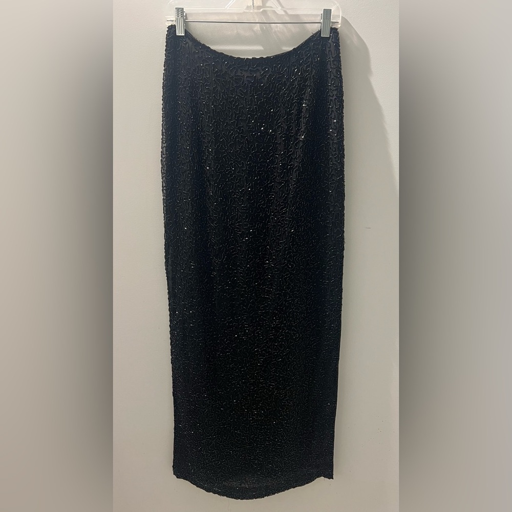 Laurence Kazar Paris–New York Silk Evening Skirt | Beaded Maxi, 2 Side Slits (M) - Picture 3 of 8